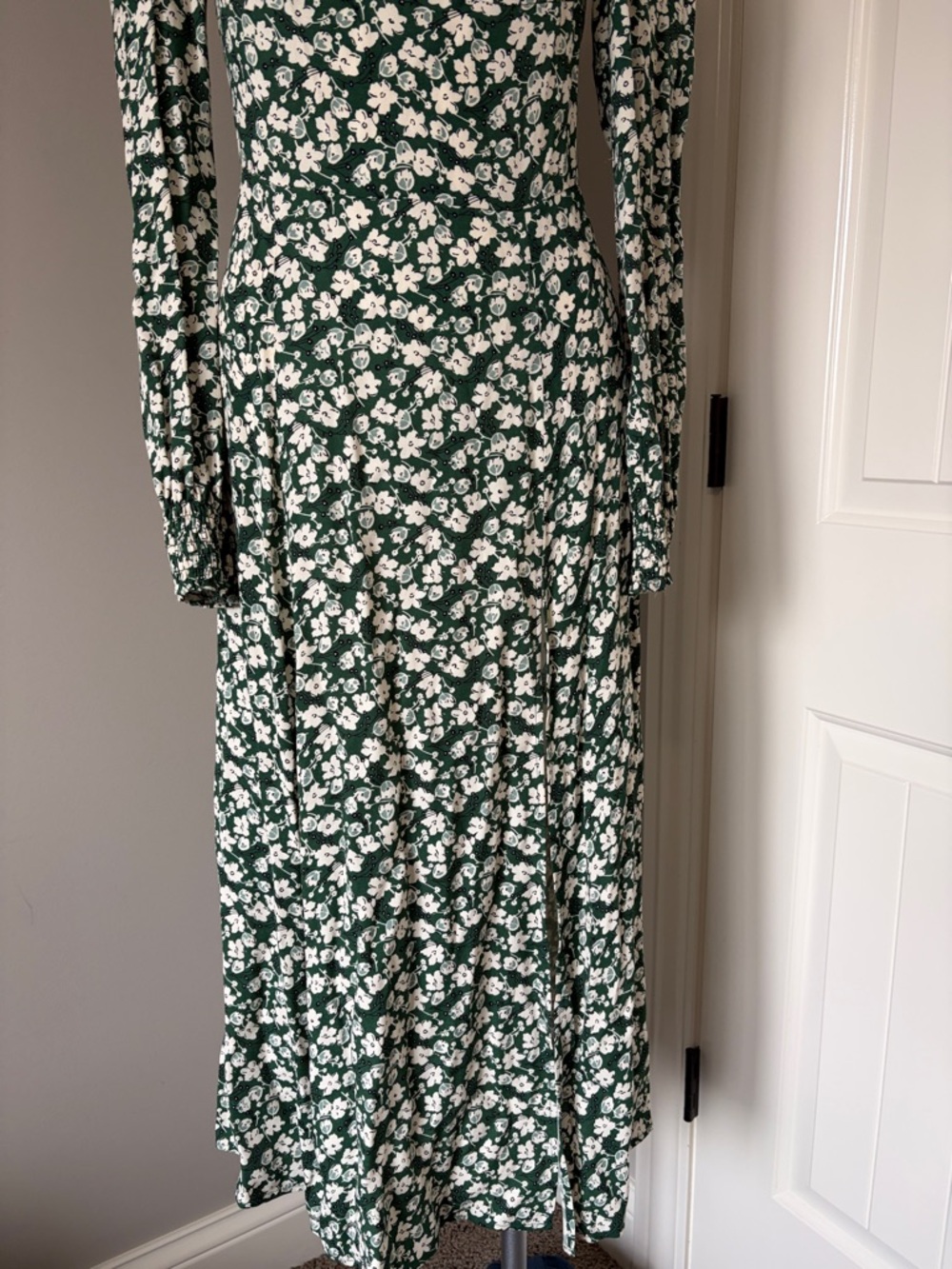 Reformation Belvedere Wallflower Long Sleeve Midi Dress Green White Sz 6 NEW - Picture 8 of 14